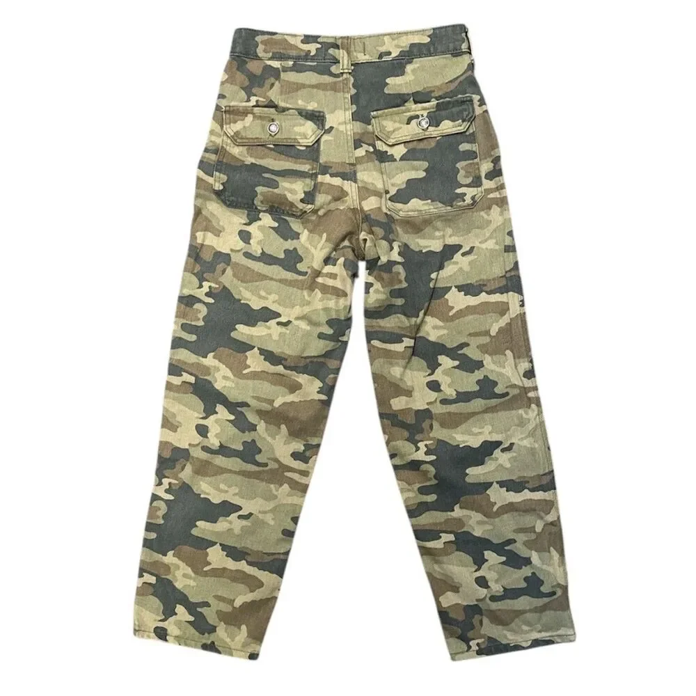 Free People We The Free Camo Cargo Pants High Rise Size 26 Green NWT Boho Grunge - Picture 3 of 11